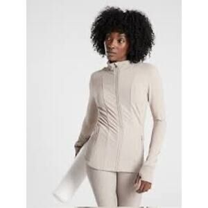 Athleta Shanti Jacket Yoga Workout Zip Front Stand Up Collar Powervita in Quail